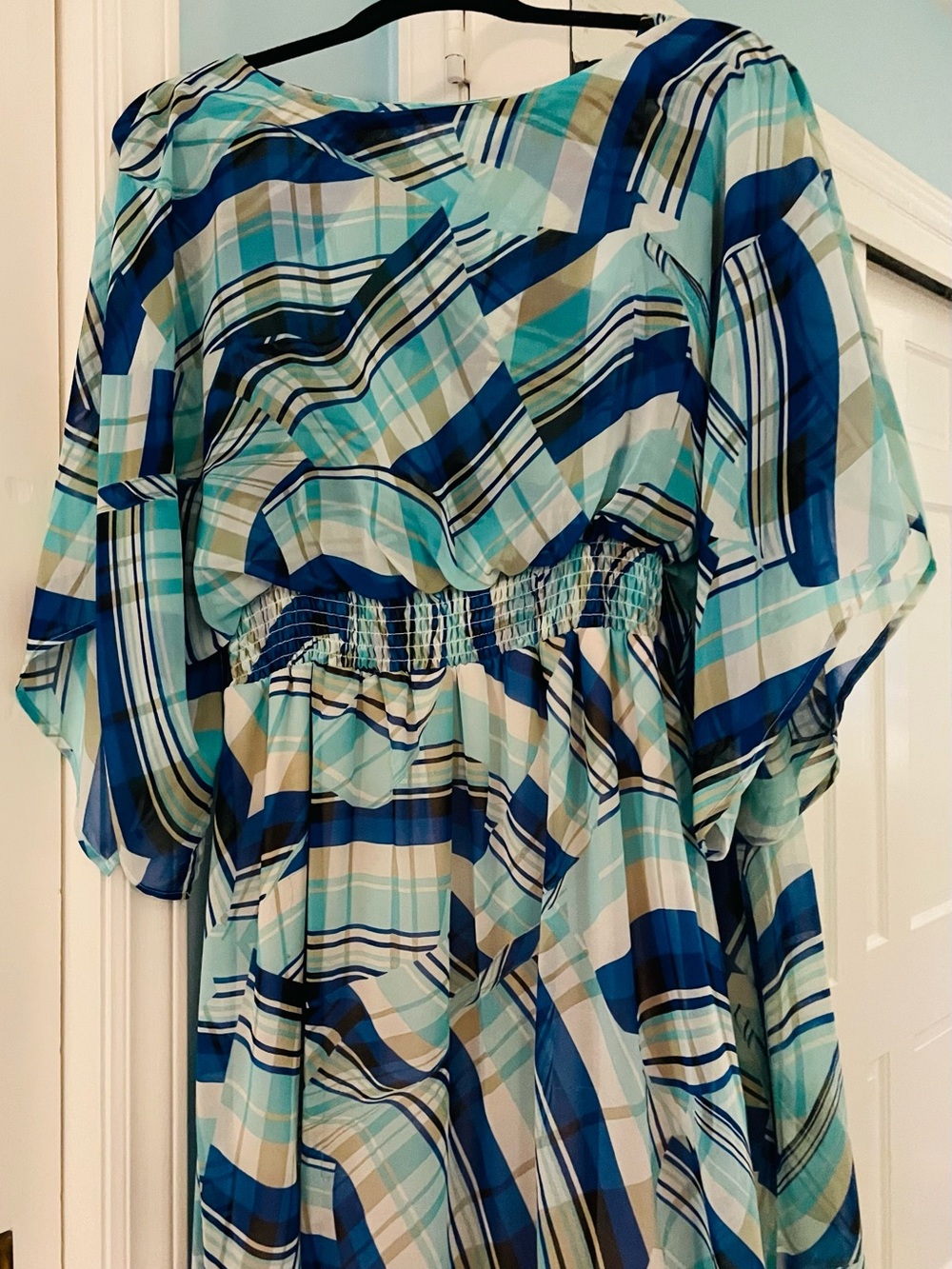 Calvin Klein Geometric print Dress  w/Smocked Waist & Butterfly sleeves.